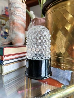 Clear Glass Hobnail Candle Holder with Black Base